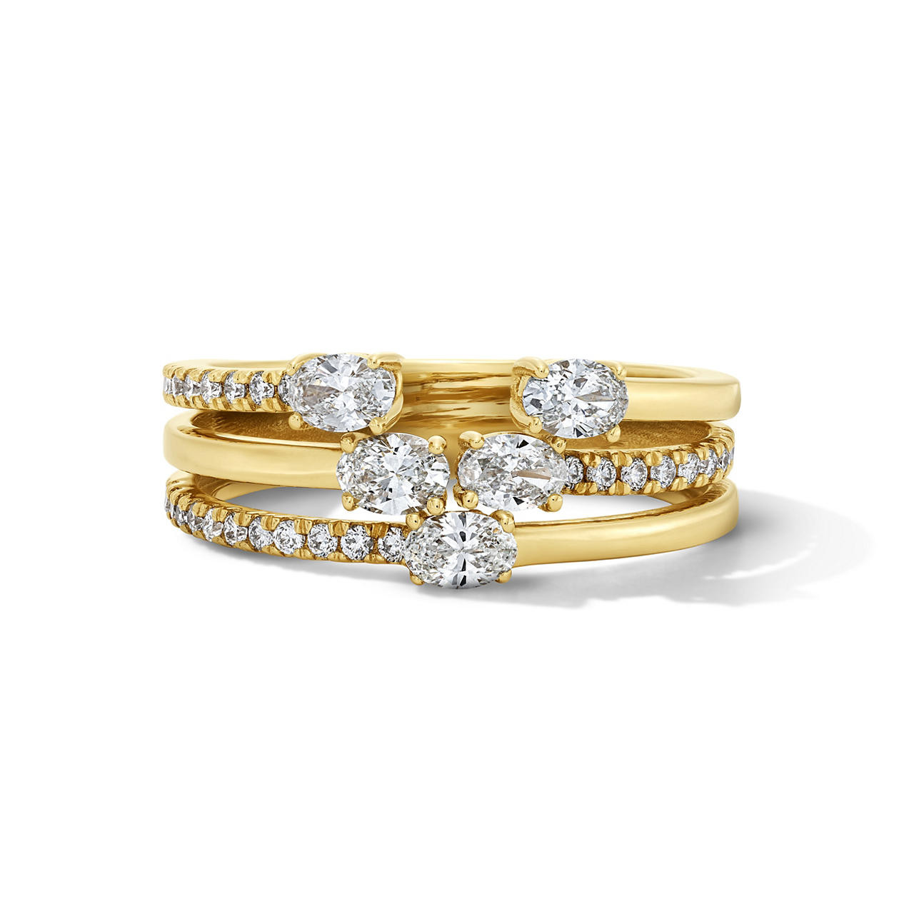 Five Oval Diamond Pave Three Row Gold Band