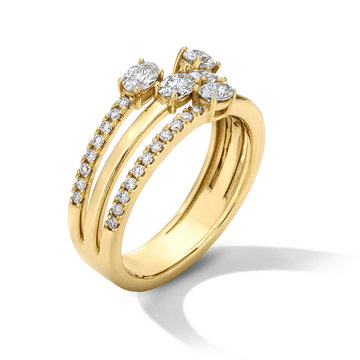 Five Oval Diamond Pave Three Row Gold Band In Solid 14K Yellow Gold
