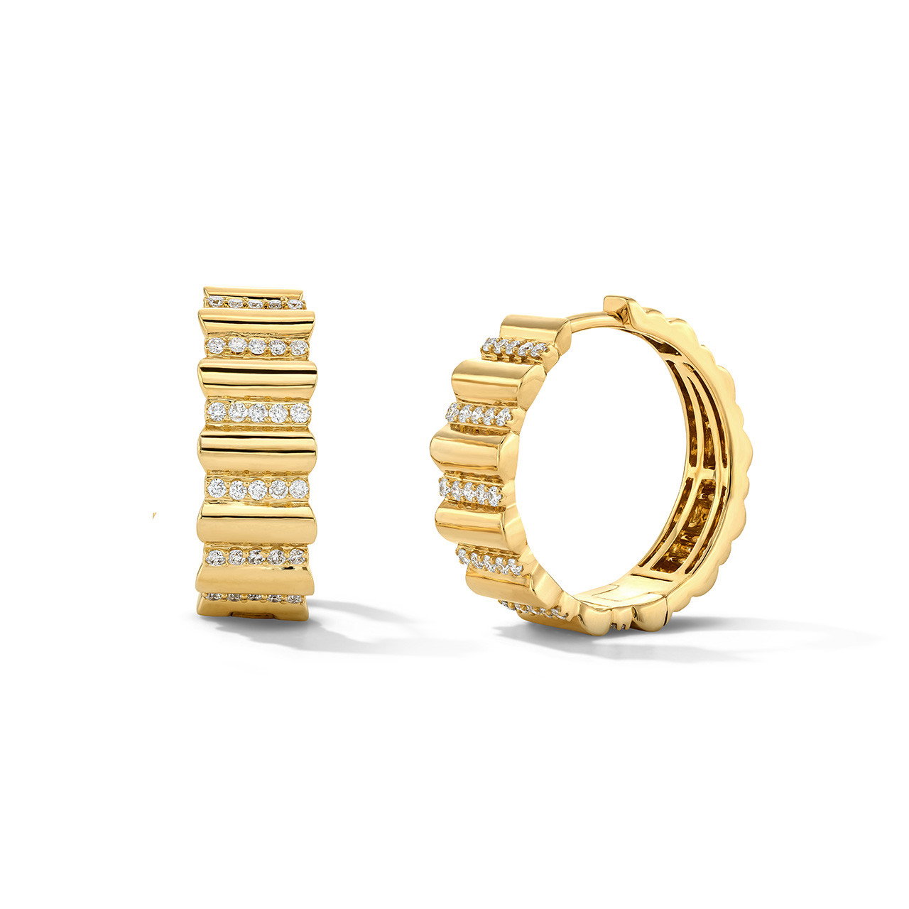 Gold Diamond Sculpted Hoop Earrings