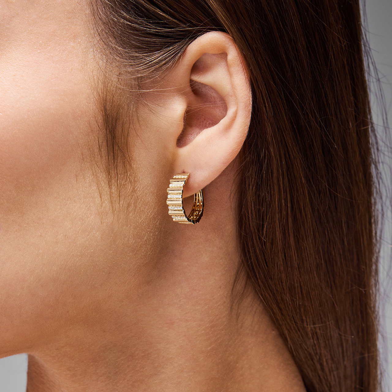 Gold Diamond Sculpted Hoop Earrings