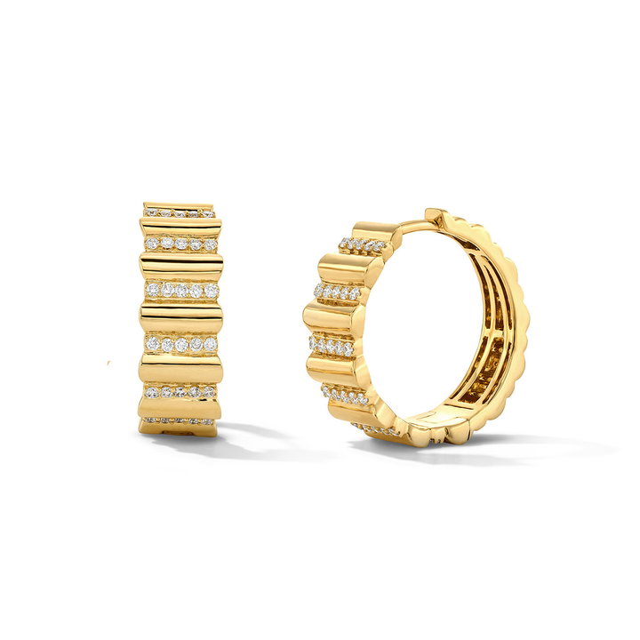 Gold Diamond Sculpted Hoop Earrings In Yellow Gold 14K