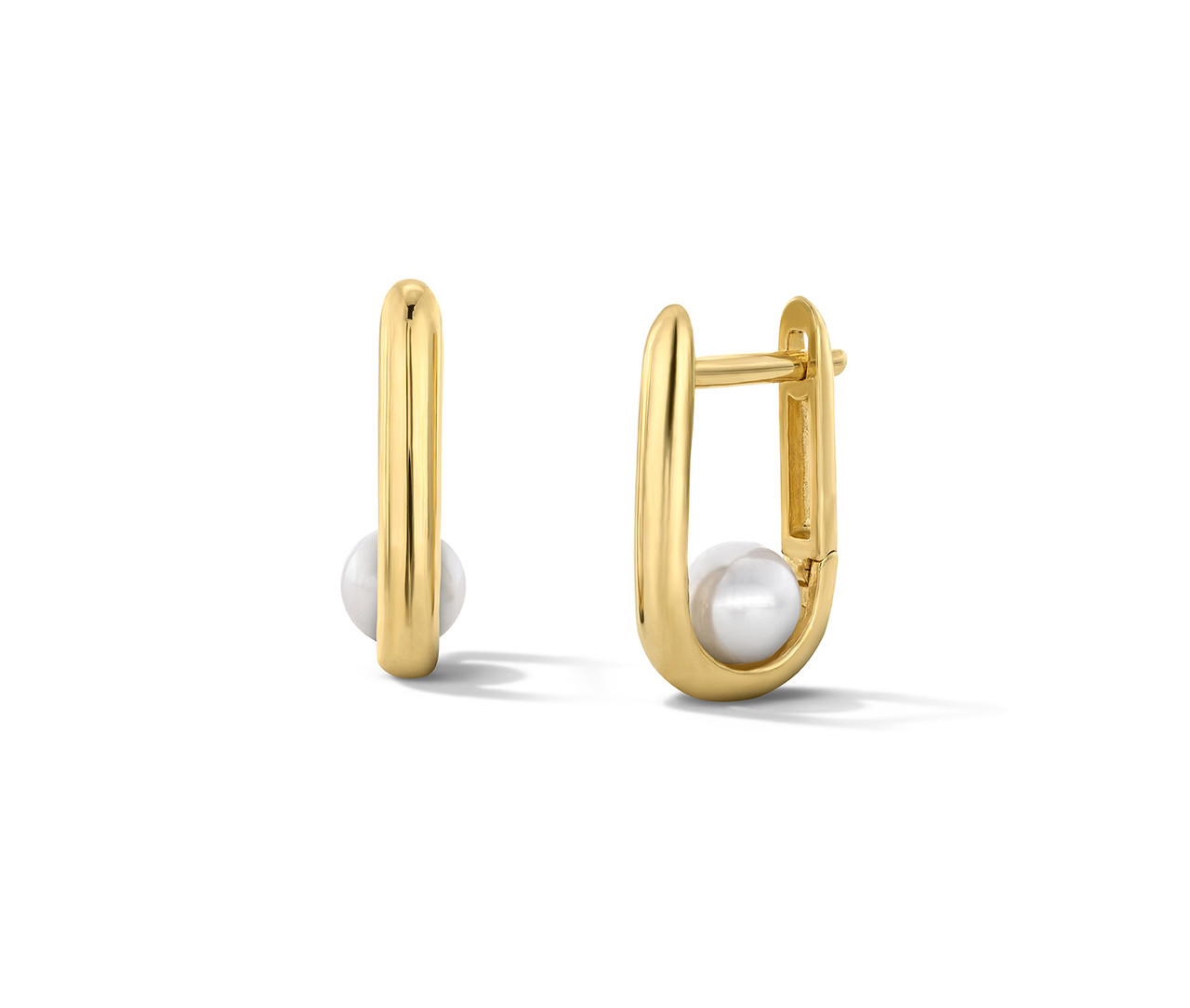 Pearl Gold Square Hoop Huggie Earrings 0
