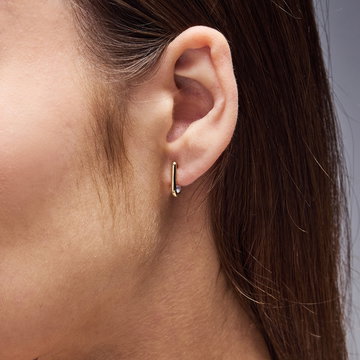 Pearl Gold Square Hoop Huggie Earrings In Solid 14K Yellow Gold