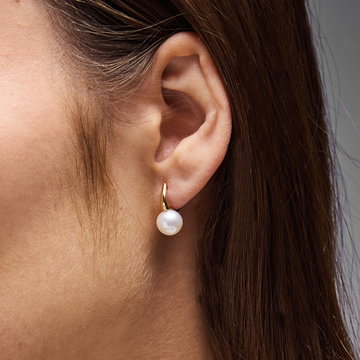 Pearl Drop Huggie Earrings In Solid 14K Yellow Gold