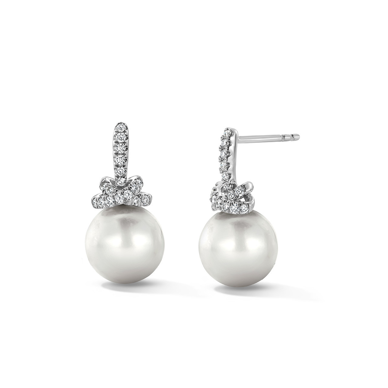 Diamond Bow Pearl Earrings