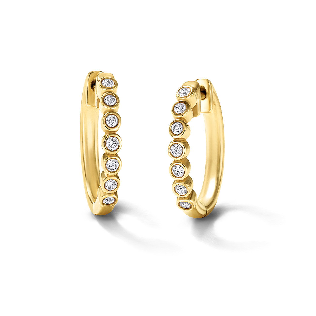 Round Bezel Diamond Huggie Hoop Earrings