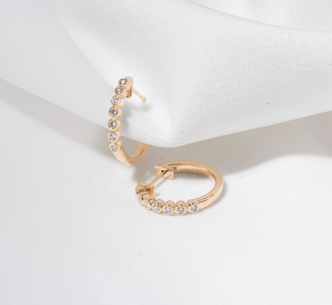 Round Bezel Diamond Huggie Hoop Earrings