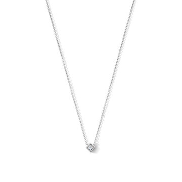 Solitaire Bezel Princess Cut Diamond Pendant Necklace In White Gold 14K