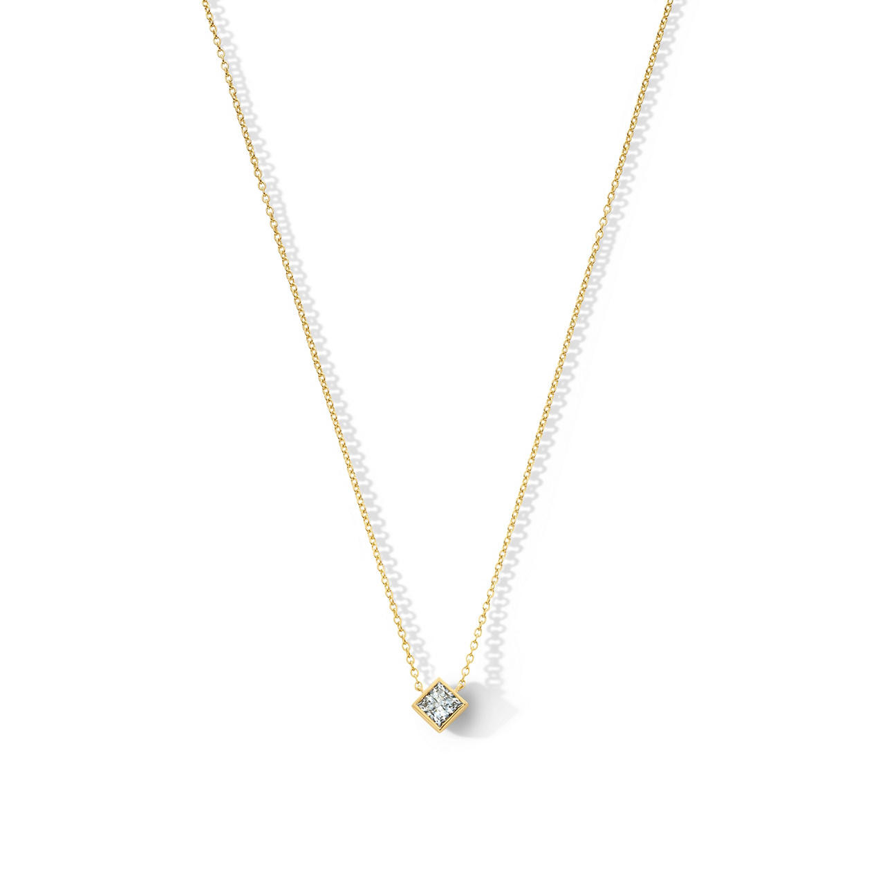 Solitaire Bezel Princess Cut Diamond Pendant Necklace