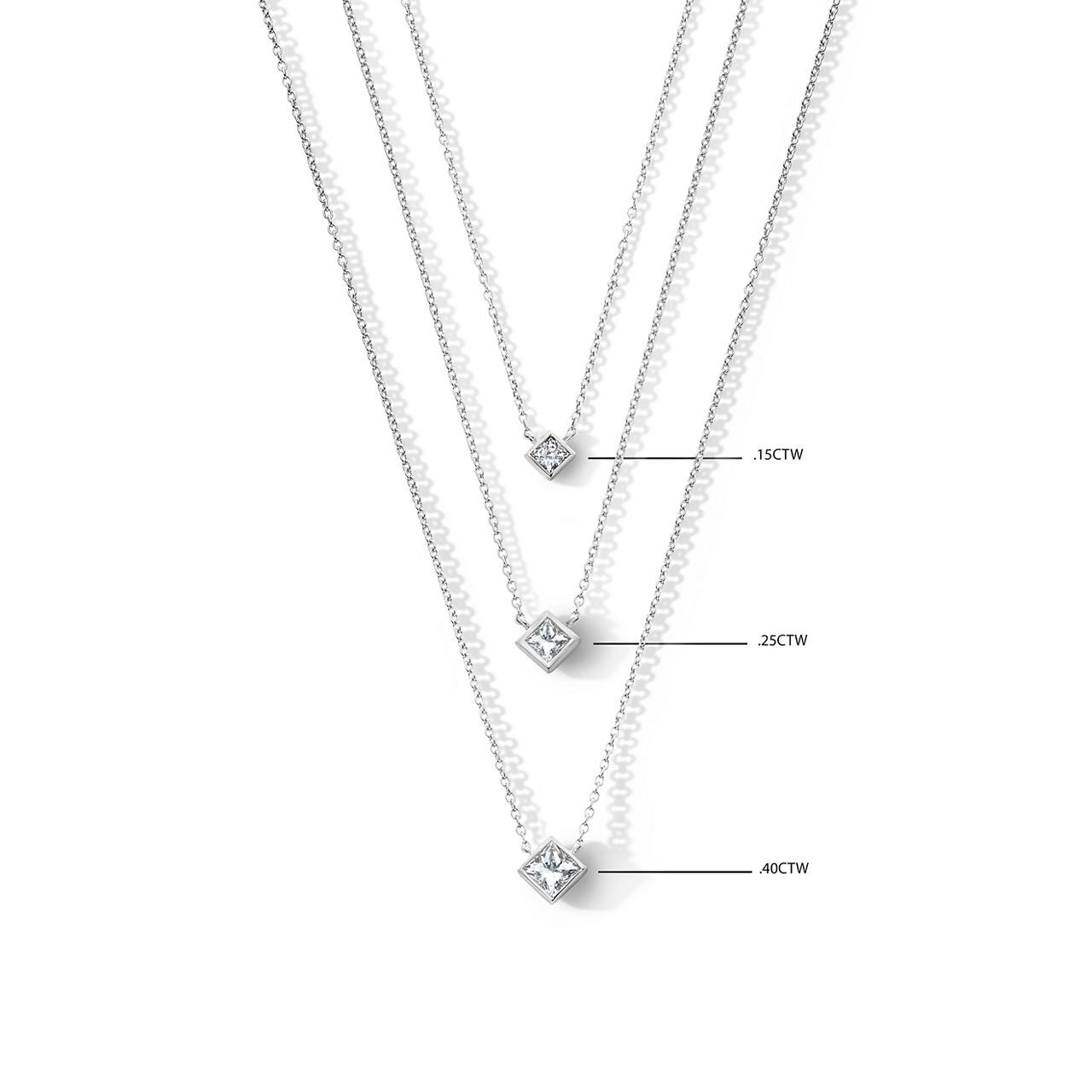 Solitaire Bezel Princess Cut Diamond Pendant Necklace
