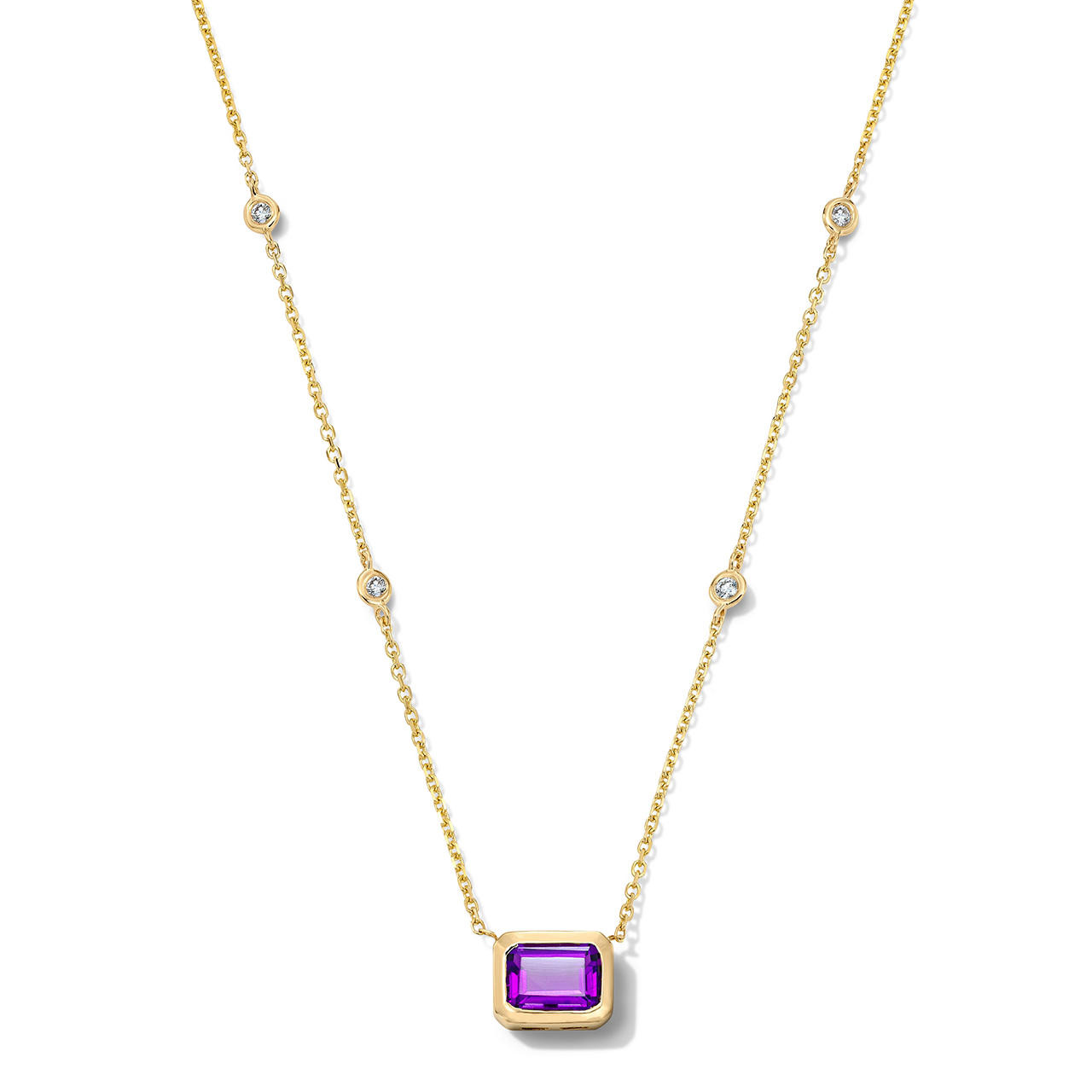 Amethyst & Diamond Bezel Necklace 0