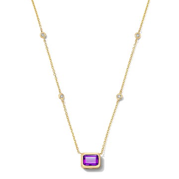 Amethyst & Diamond Bezel Necklace In Yellow Gold 14K
