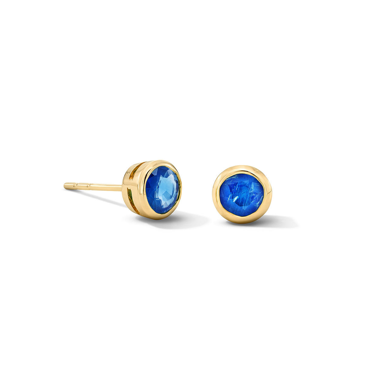 Blue Sapphire Round Bezel Stud Earrings
