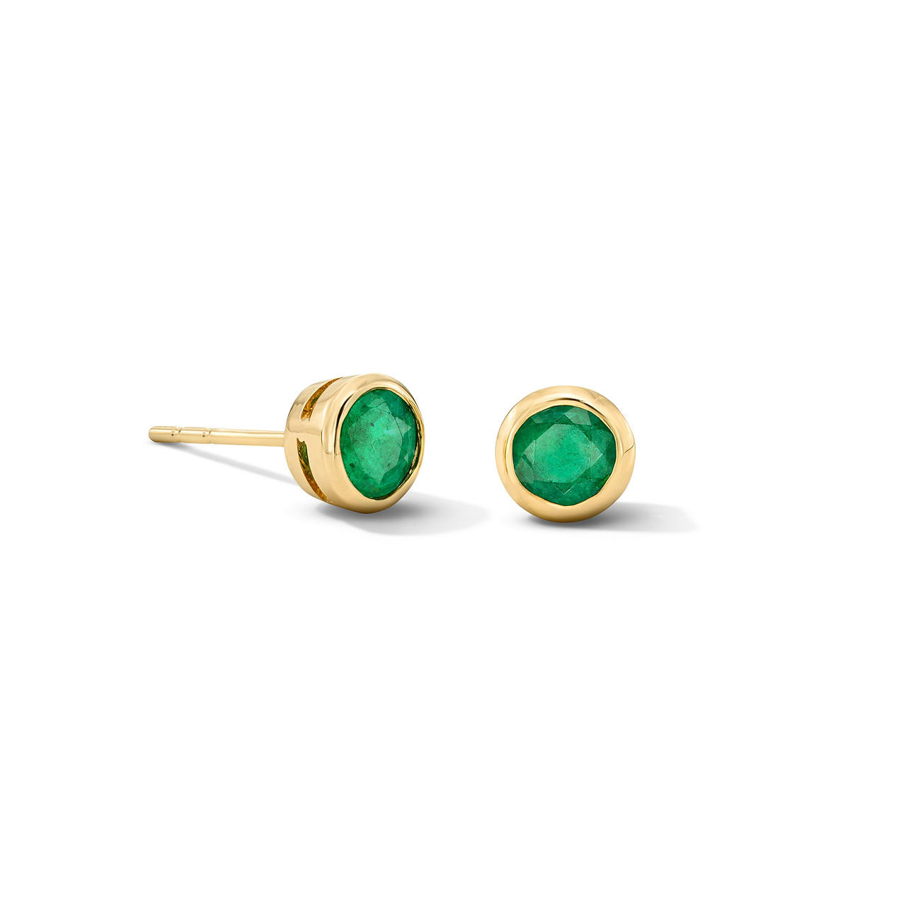 Green Emerald Round Bezel Stud Earrings