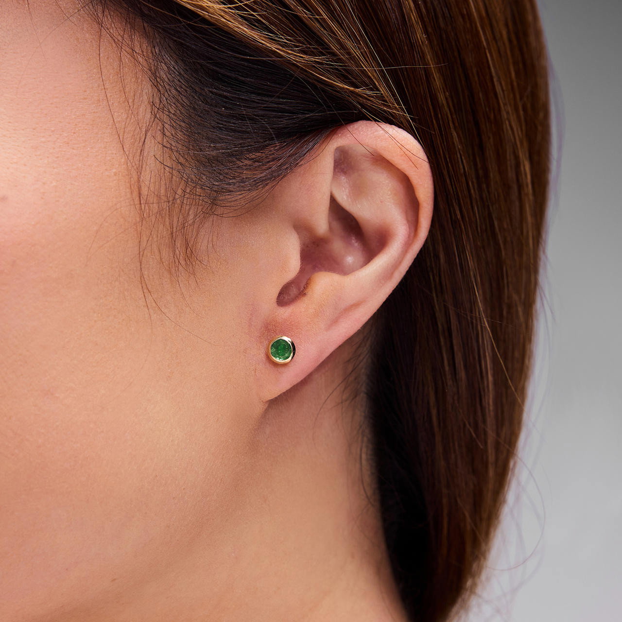 Green Emerald Round Bezel Stud Earrings
