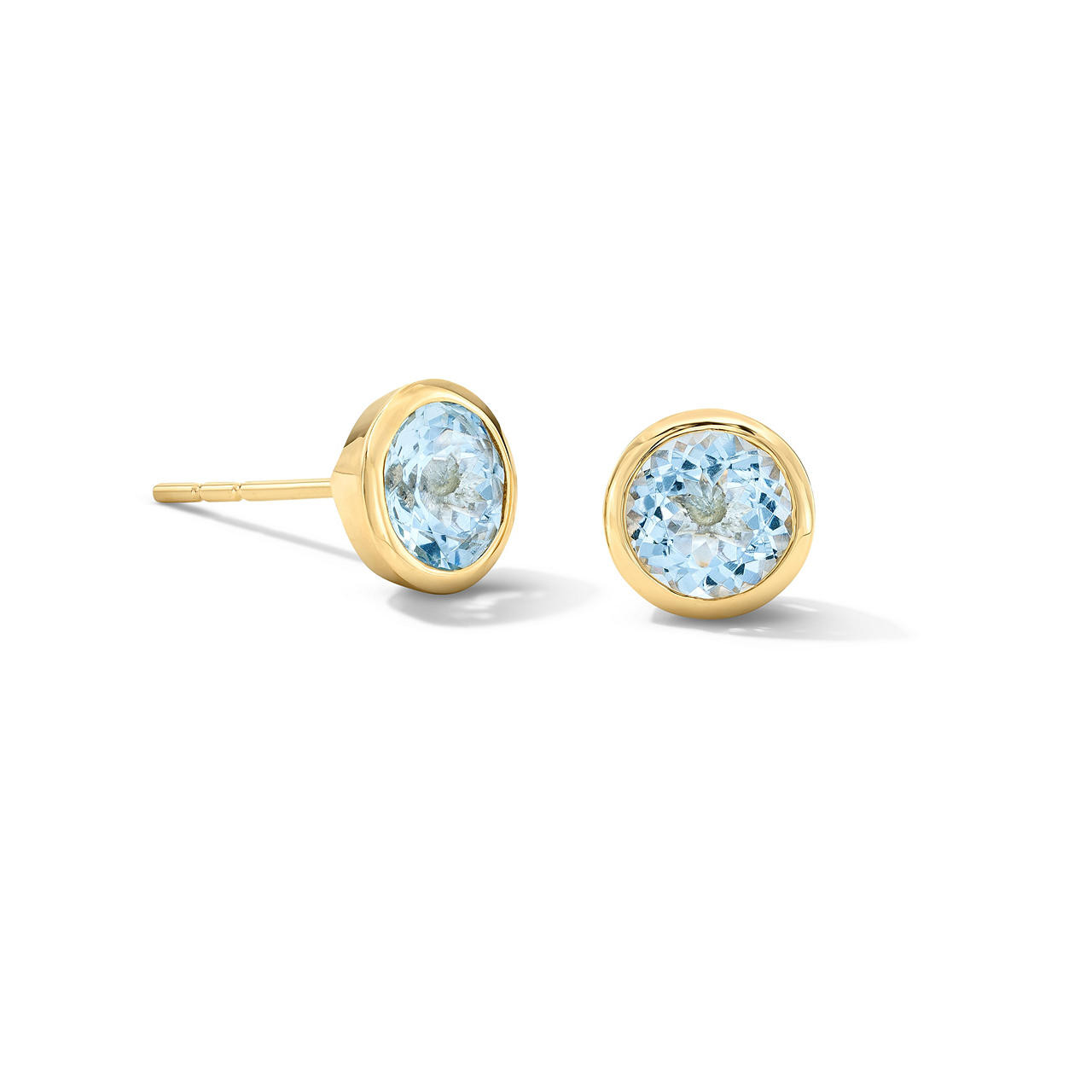 Aquamarine Round Bezel Stud Earrings 0