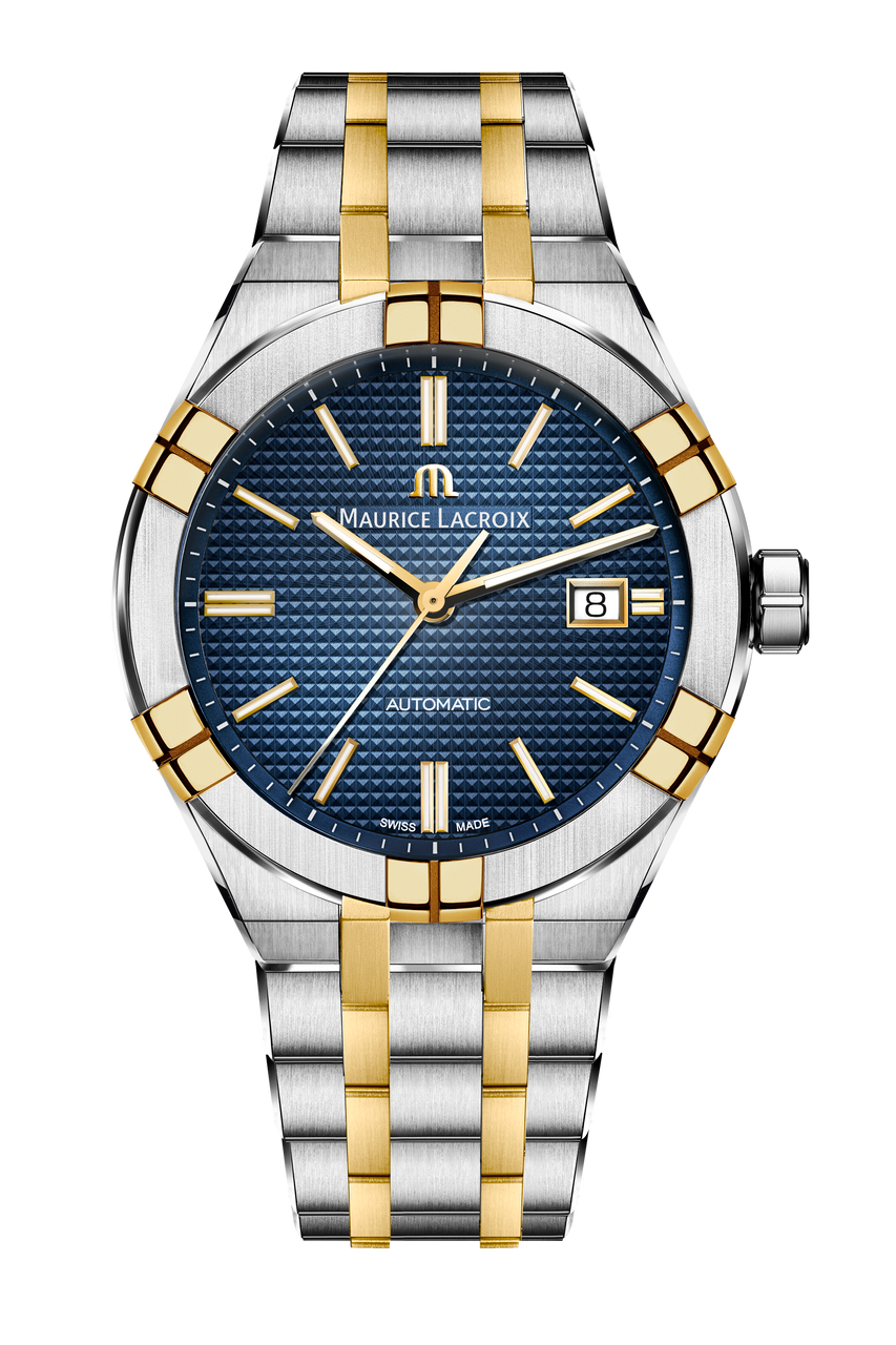 Maurice Lacroix Aikon Auto Date 42 Blue Dial Watch | Stainless Steel & Yellow Gold-PVD