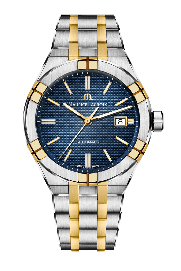 Maurice Lacroix Aikon Auto Date 42 Blue Dial Watch | Stainless Steel & Yellow Gold-PVD