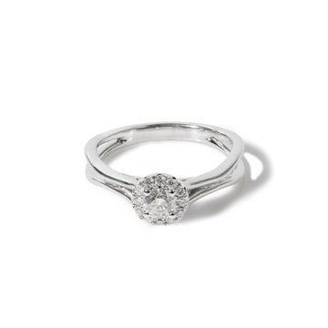 Round Halo Diamond Split-Shank Engagement Ring In White Gold 14K