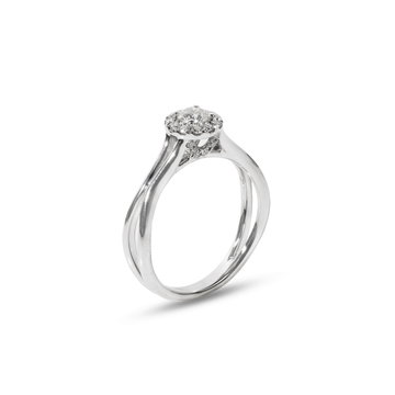 Round Halo Diamond Split-Shank Engagement Ring In White Gold 14K