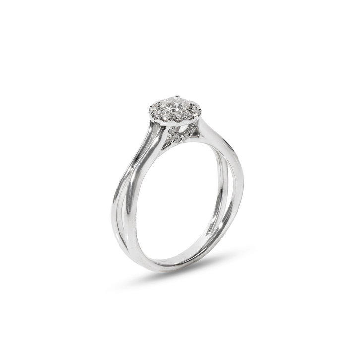 Round Halo Diamond Split-Shank Engagement Ring In White Gold 14K