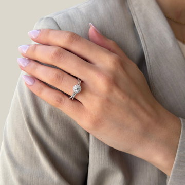 Round Halo Diamond Split-Shank Engagement Ring In White Gold 14K