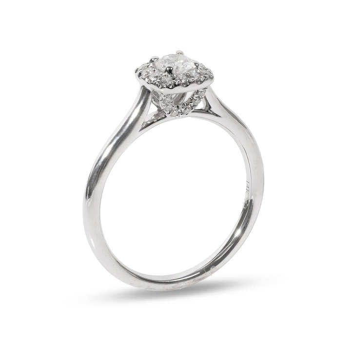 Round Diamond Cushion-Shaped Halo Engagement Ring In White Gold 14K