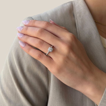 Round Diamond Cushion-Shaped Halo Engagement Ring In White Gold 14K