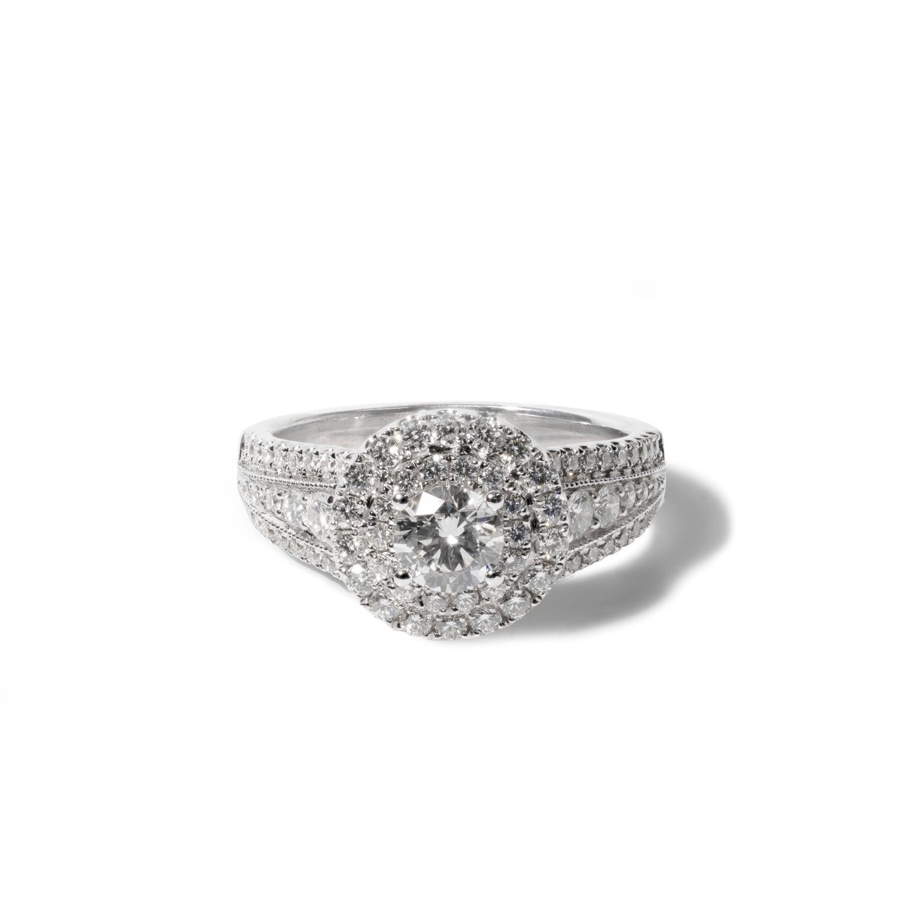Round Halo Diamond Pave Split Engagement Ring 0
