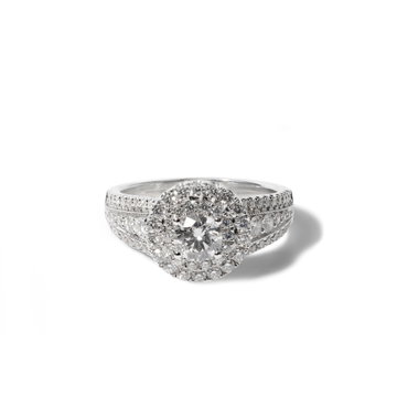 Round Halo Diamond Pave Split Engagement Ring In White Gold 14K
