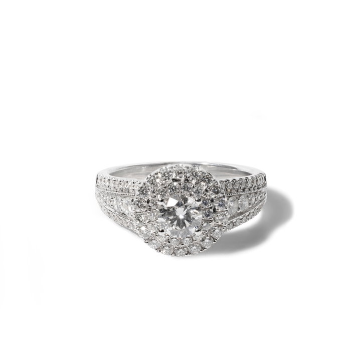 Round Halo Diamond Pave Split Engagement Ring