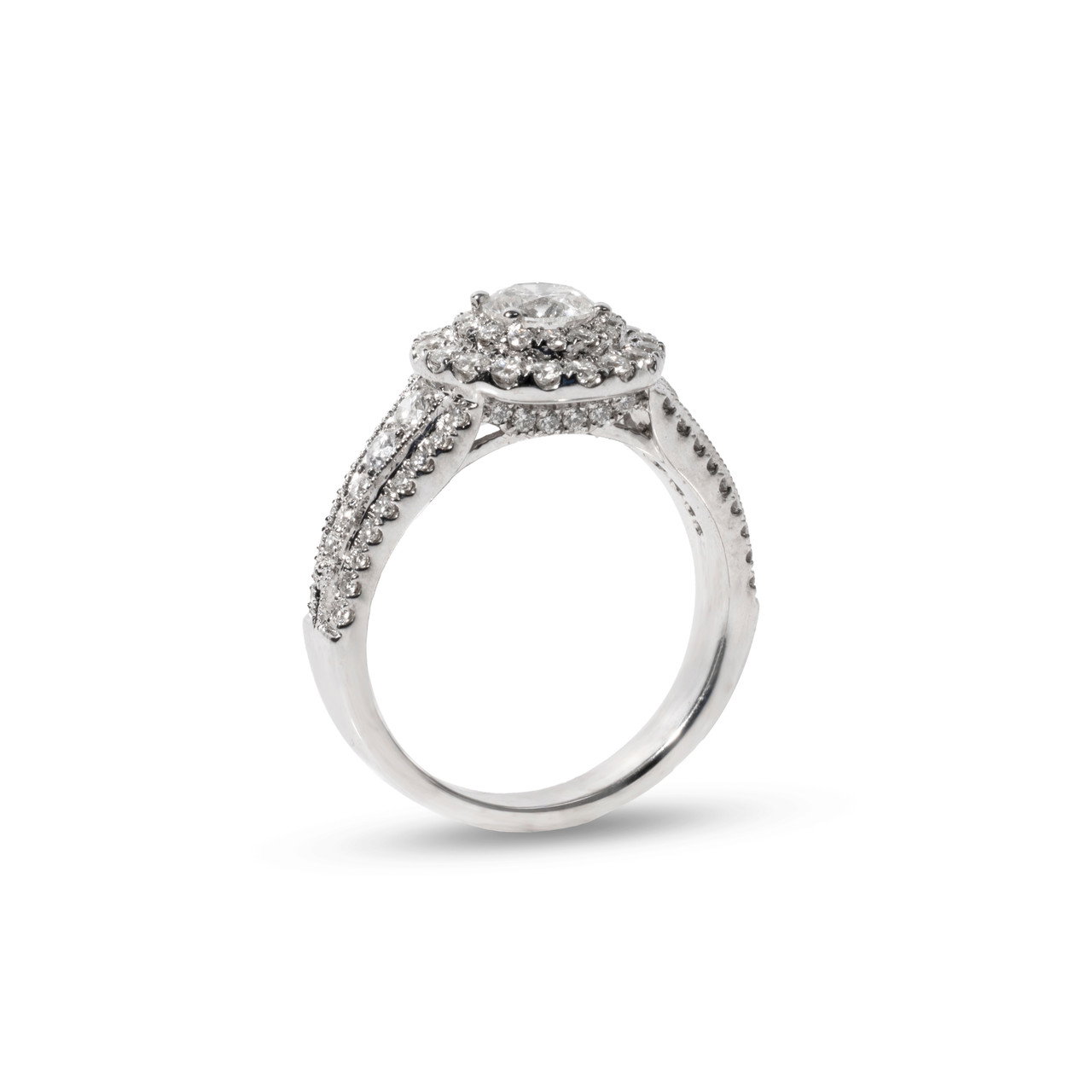 Round Halo Diamond Pave Split Engagement Ring 1