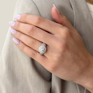Round Halo Diamond Pave Split Engagement Ring