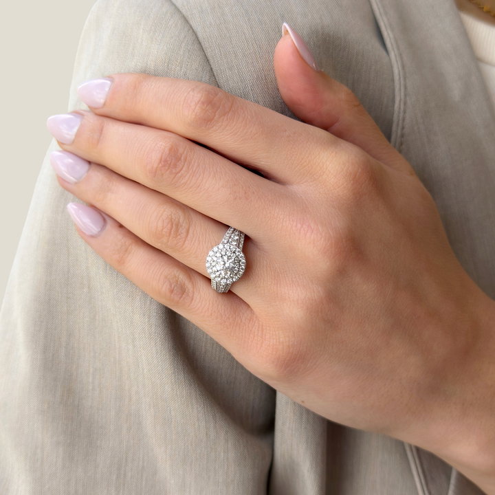 Round Halo Diamond Pave Split Engagement Ring