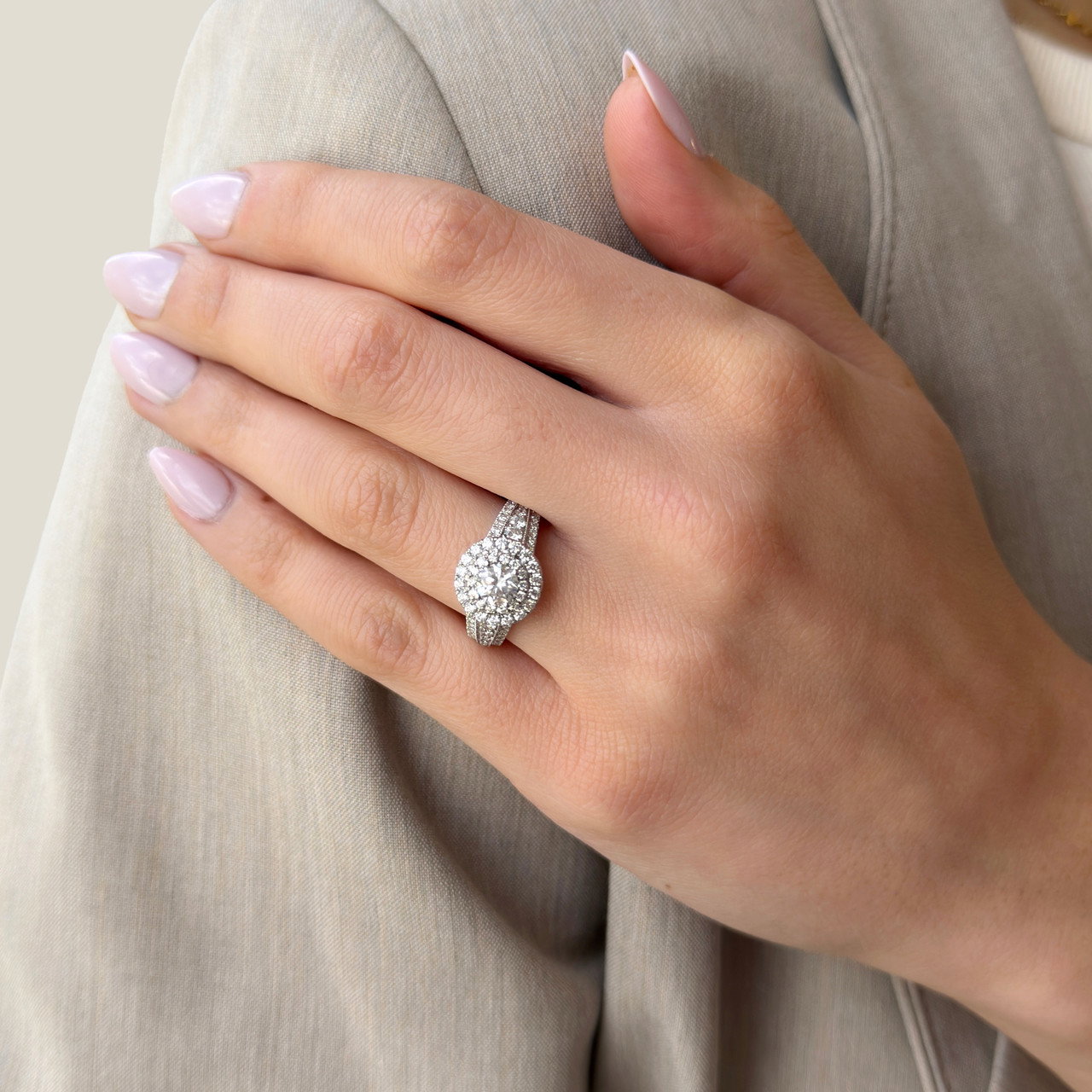 Round Halo Diamond Pave Split Engagement Ring 2