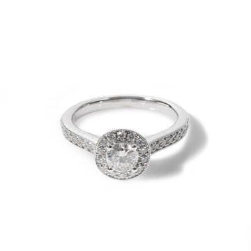 Round Diamond Halo Sculpted Engagement Ring In White Gold 14K