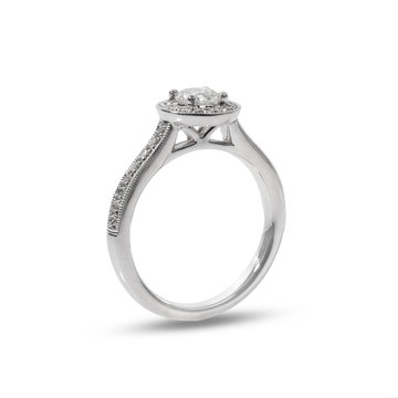 Round Diamond Halo Sculpted Engagement Ring In White Gold 14K