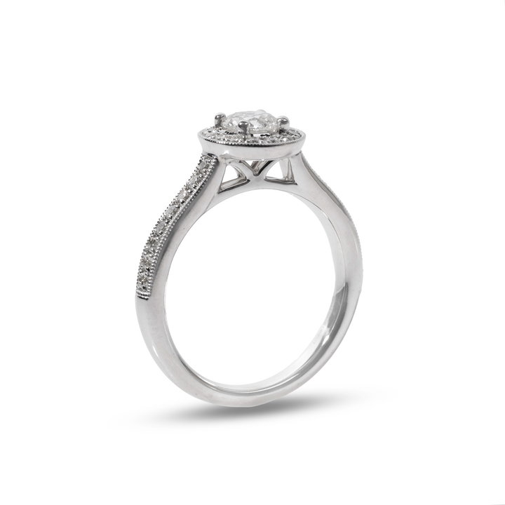 Round Diamond Halo Sculpted Engagement Ring In White Gold 14K