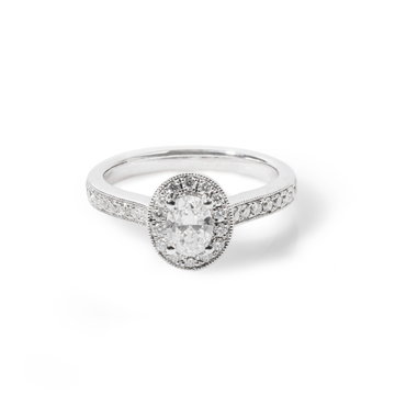 Oval Diamond Halo Sculpted Engagement Ring In White Gold 14K