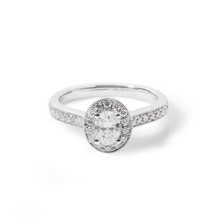 Oval Diamond Halo Sculpted Engagement Ring In White Gold 14K