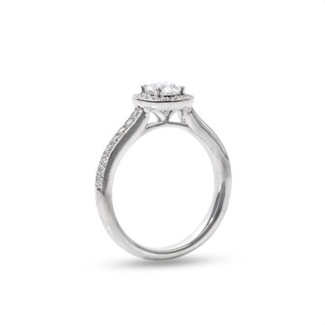 Oval Diamond Halo Sculpted Engagement Ring In White Gold 14K