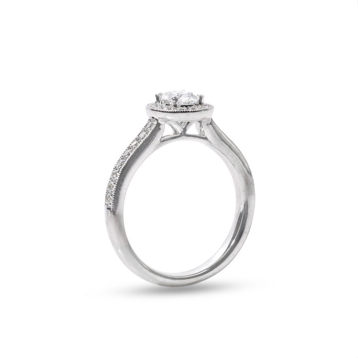 Oval Diamond Halo Sculpted Engagement Ring In White Gold 14K