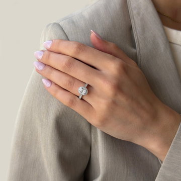 Oval Diamond Halo Sculpted Engagement Ring In White Gold 14K