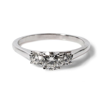 Round Diamond Three Stone Engagement Ring In White Gold 14K