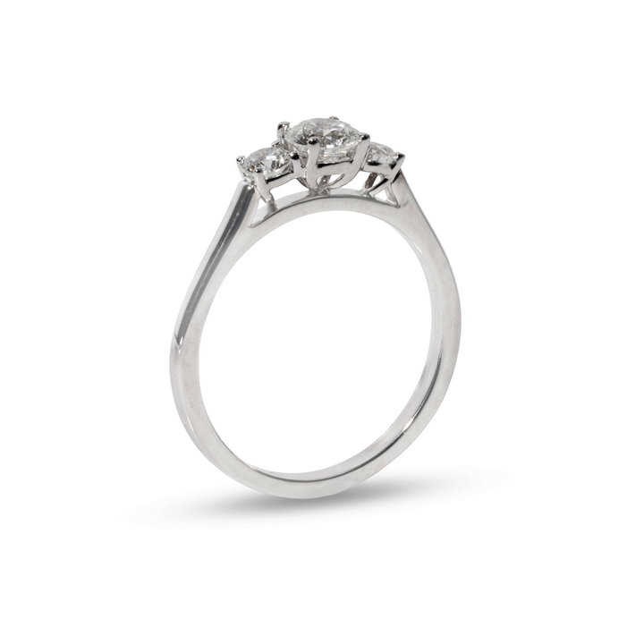 Round Diamond Three Stone Engagement Ring In White Gold 14K