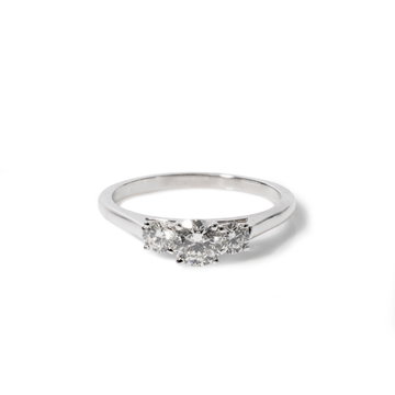 Round Diamond Three Stone Engagement Ring In White Gold 14K