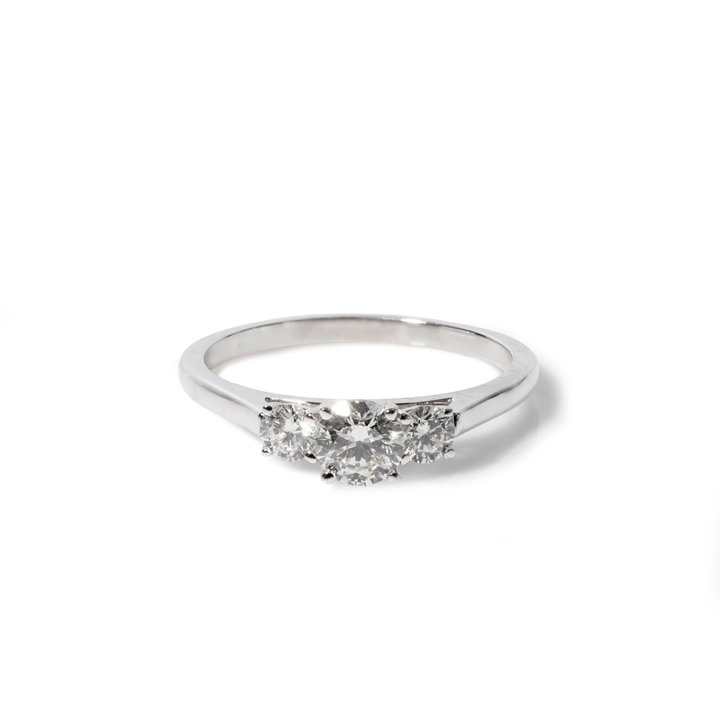 Round Diamond Three Stone Engagement Ring In White Gold 14K