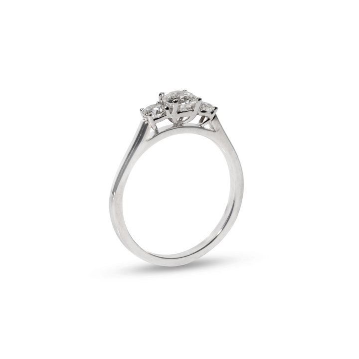Round Diamond Three Stone Engagement Ring In White Gold 14K