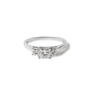 Princess Diamond Three Stone Engagement Ring In White Gold 14K