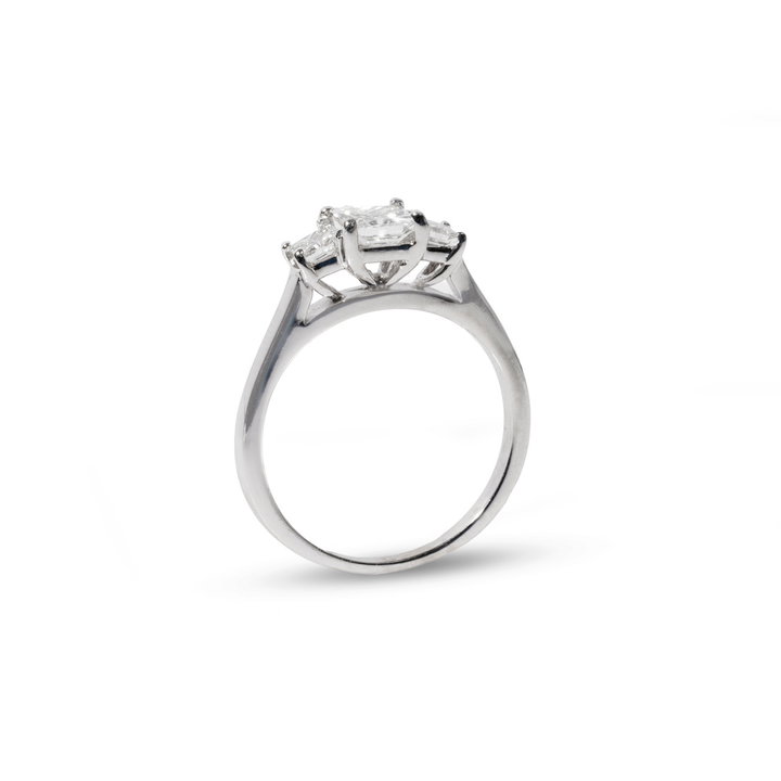 Princess Diamond Three Stone Engagement Ring In White Gold 14K